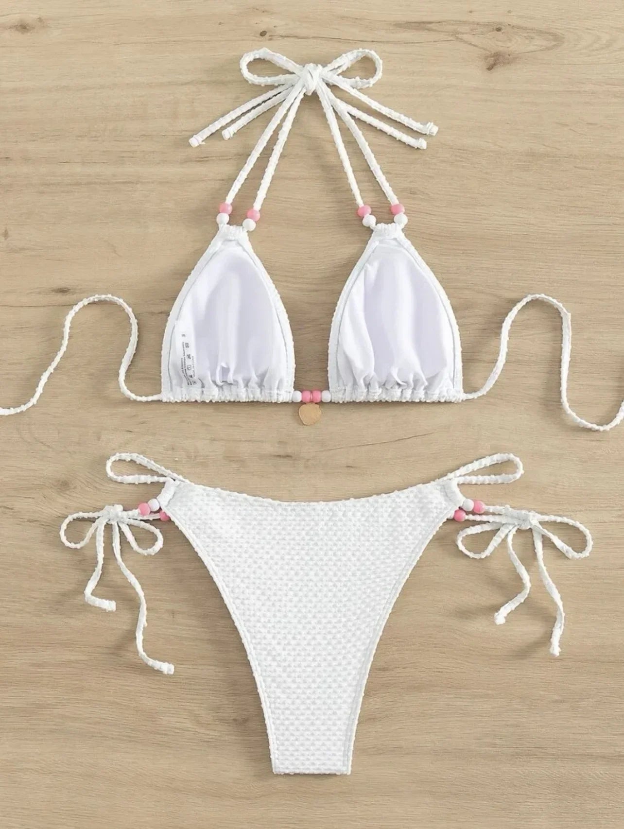White Pearl Strap Push Up Micro Swimwear