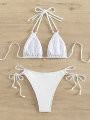 White Pearl Strap Push Up Micro Swimwear