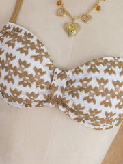 Vintage Khaki Striped Knitted Bikini Set