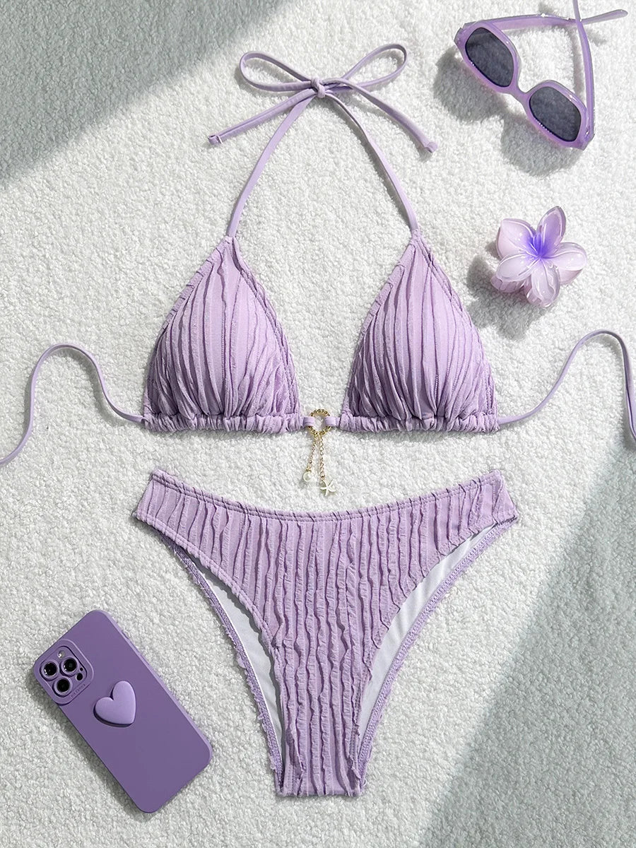 Sexy Wrinkled Halter Brazilian Bikini