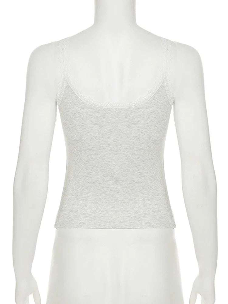Skinny Lace Patchwork Strap Cropped Tops