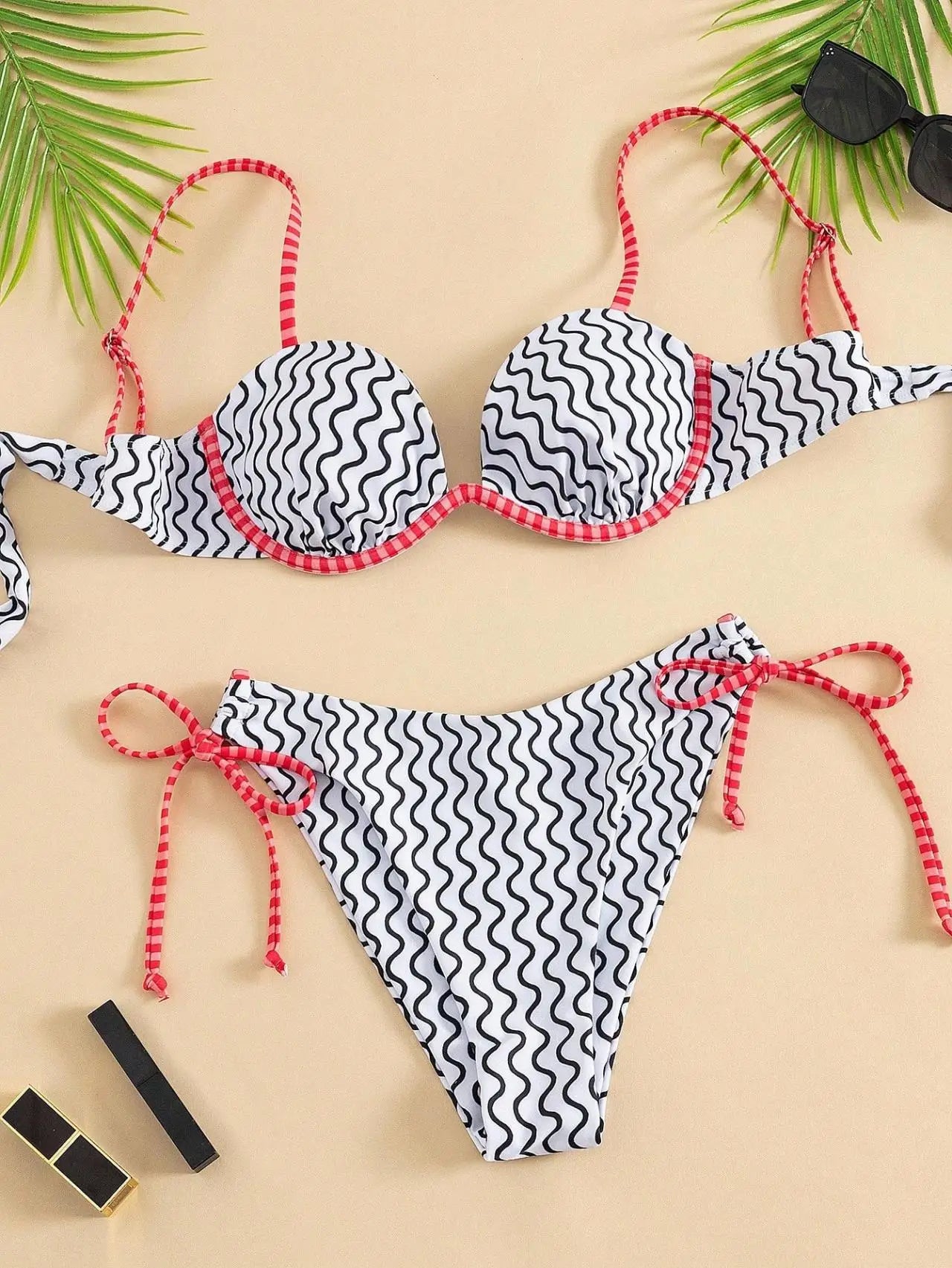 Sexy Black Ripple Pattern Bikini Set