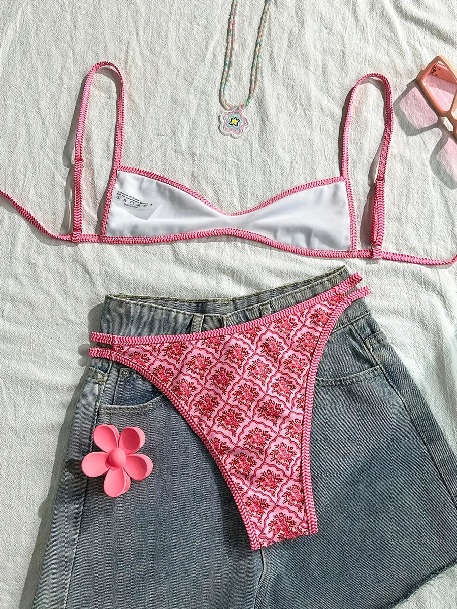 XS - XL Flowers Printed High Leg Cut Bikini