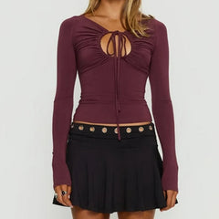 Front Drawstring Keyhole Cutout Cropped Top