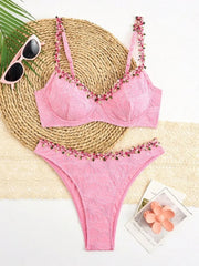 Sexy Pink 3D Flower Bikini Set