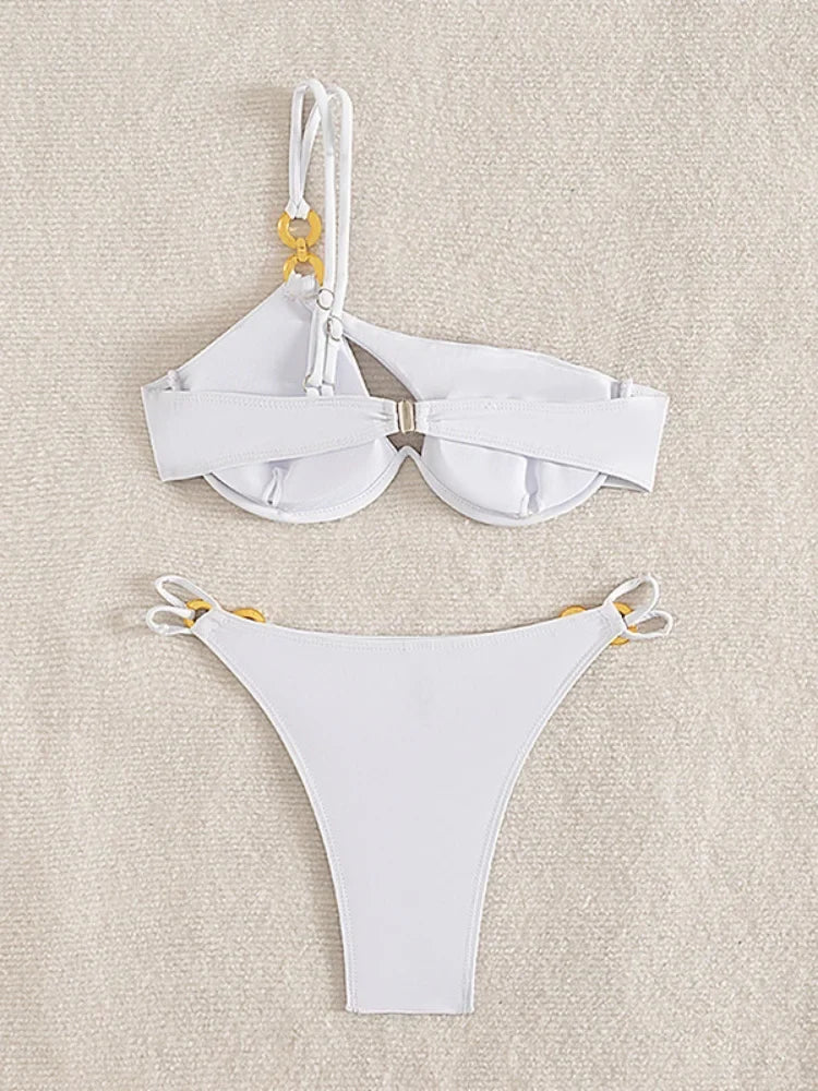 Sexy Metal One Shoulder Bikini Set