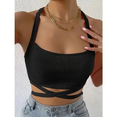 Sexy Casual Sleeveless Cut-Out Short Tee Shirt Crop Top