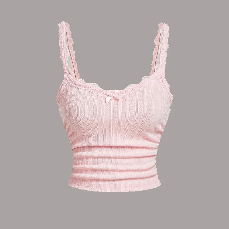 Women's Camisole Ribbed Lace Patchwork Crop Top