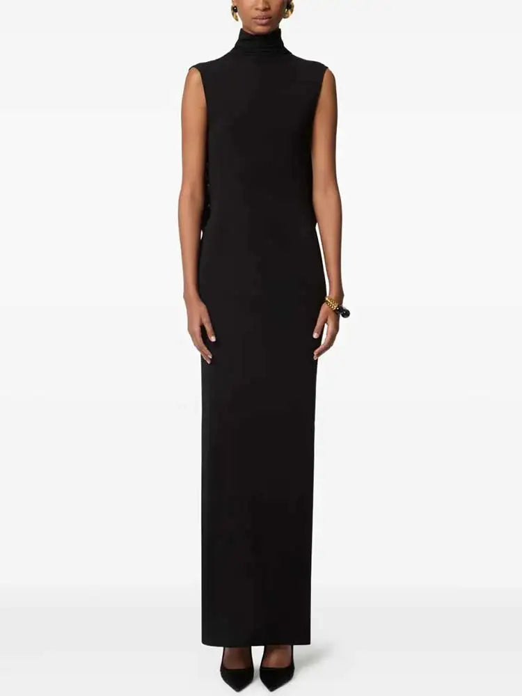 High Collar Backless Maxi Dress