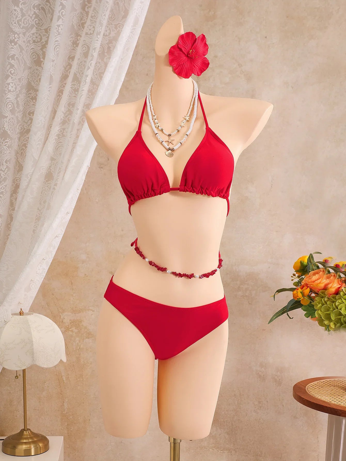 Sexy Red White Holiday Bikini Set