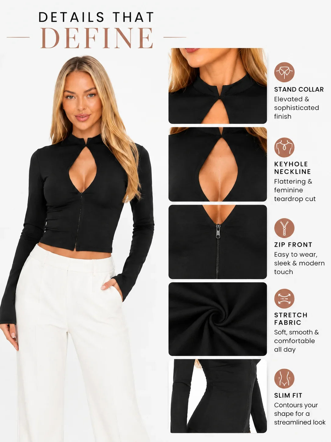 Keyhole Cutout Long Sleeve Crop Top