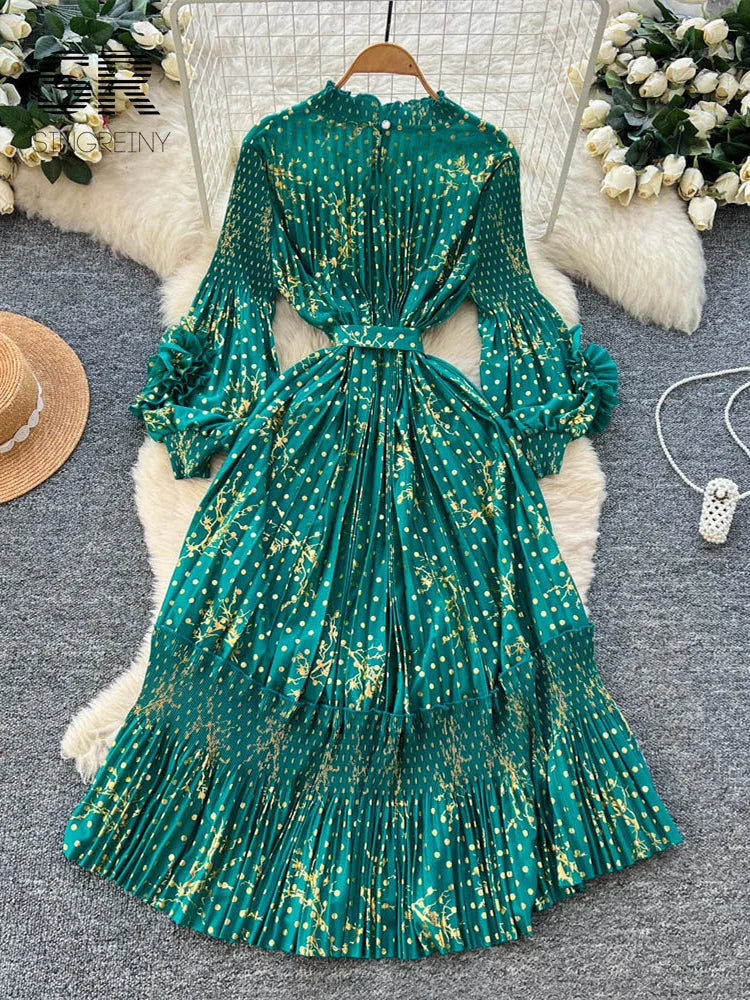 3D Floral Pleated Dress