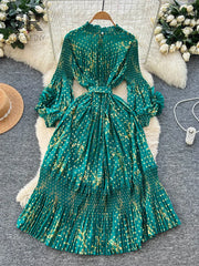 3D Floral Pleated Dress