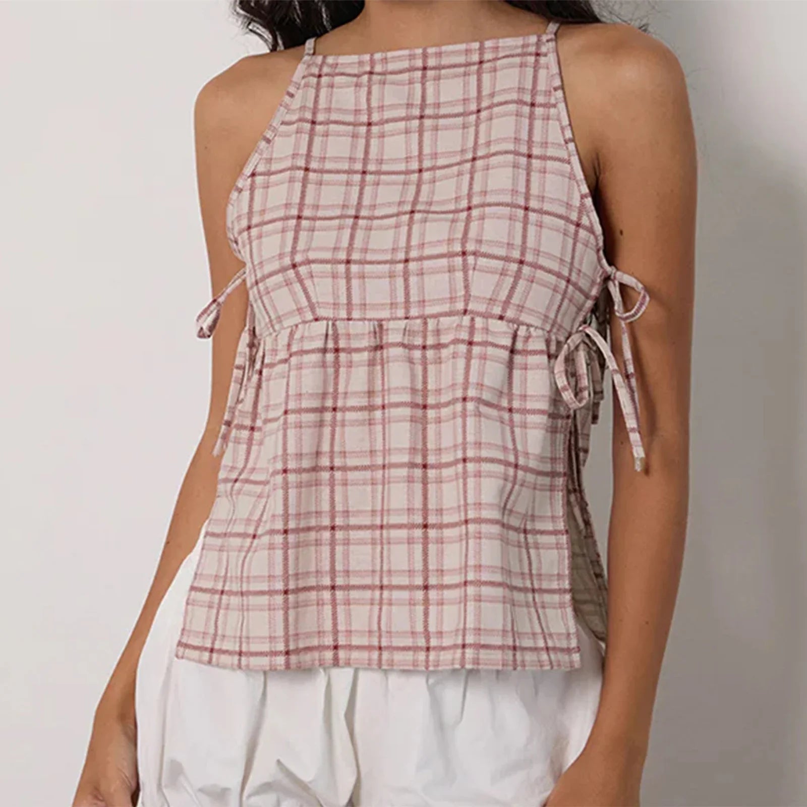 Cut Out Side Tie Up Vest Casual Loose Sleeveless Crop Top