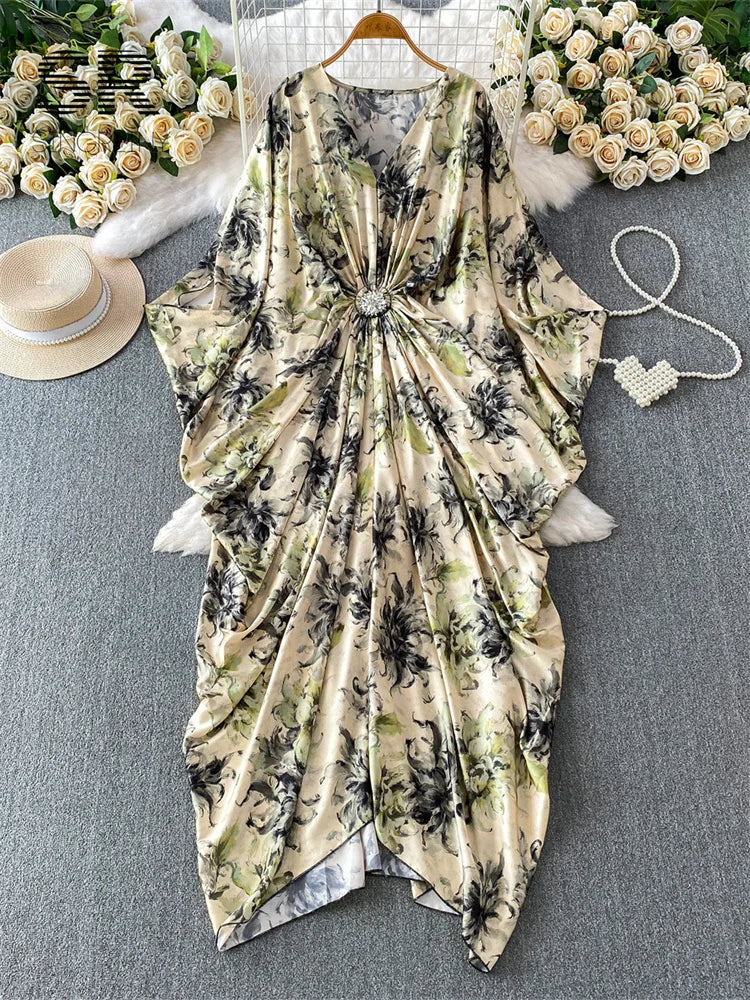 Ruched Print Vintage Dress