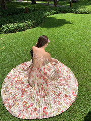 Floral Print Pleated Long Dress