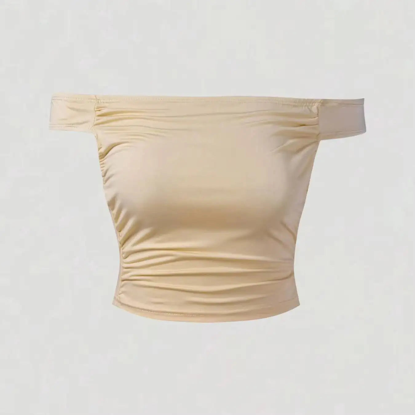 Beige Off Shoulder Side Cutout Crop Top