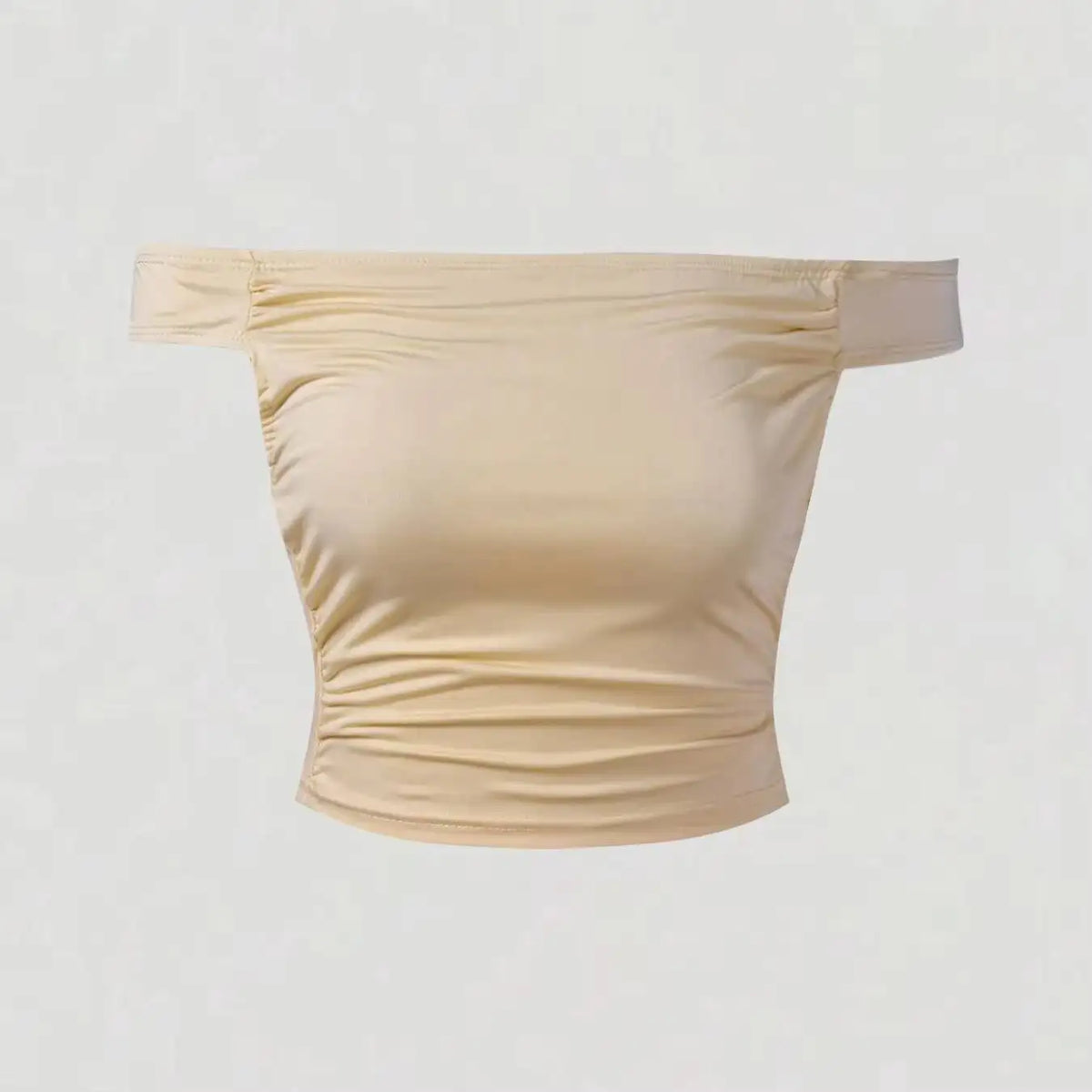Beige Off Shoulder Side Cutout Crop Top