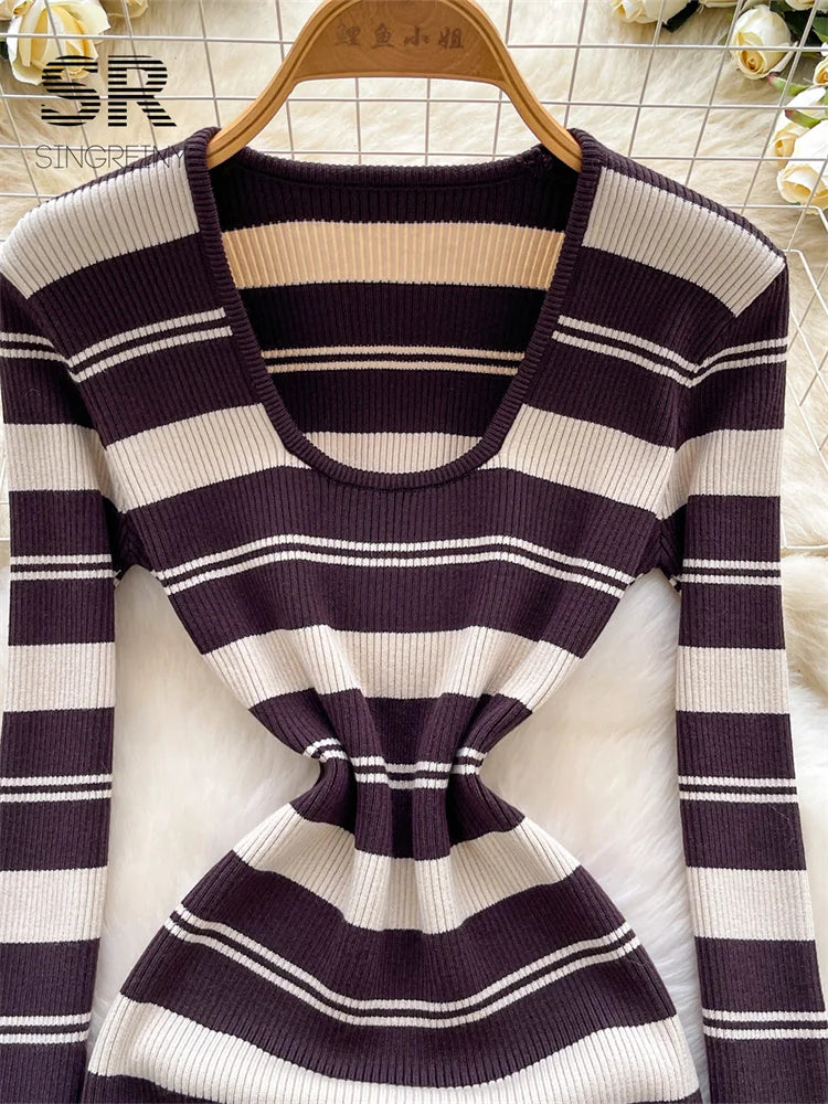 Style Vintage Stripe Knitted Dress