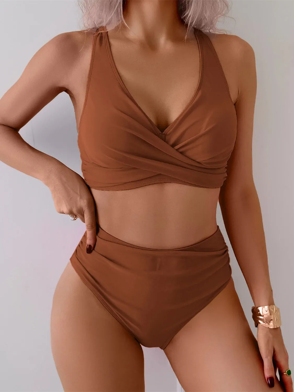 Sexy Pleate High Waist Bikini Set