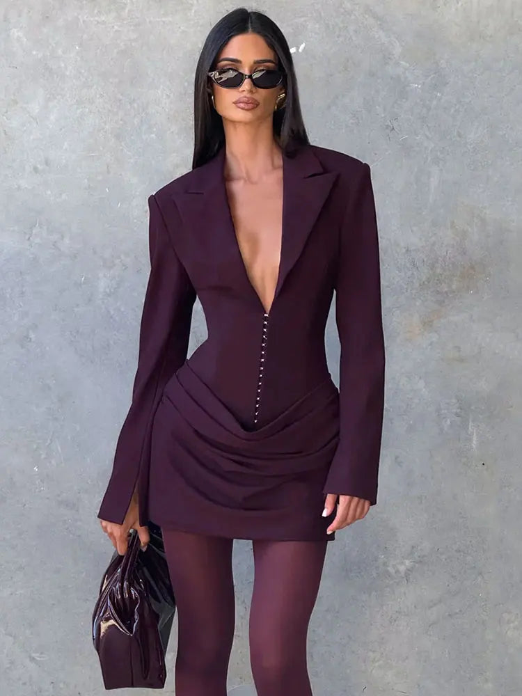 Double Layer Ruched Sexy Blazer Dress