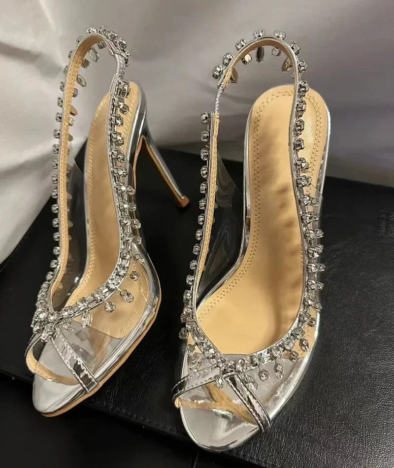 Shiny Crystal PVC Transparent Fish Mouth Party High Heel