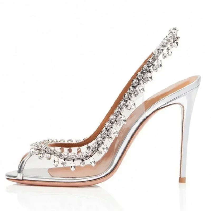 Shiny Crystal PVC Transparent Fish Mouth Party High Heel