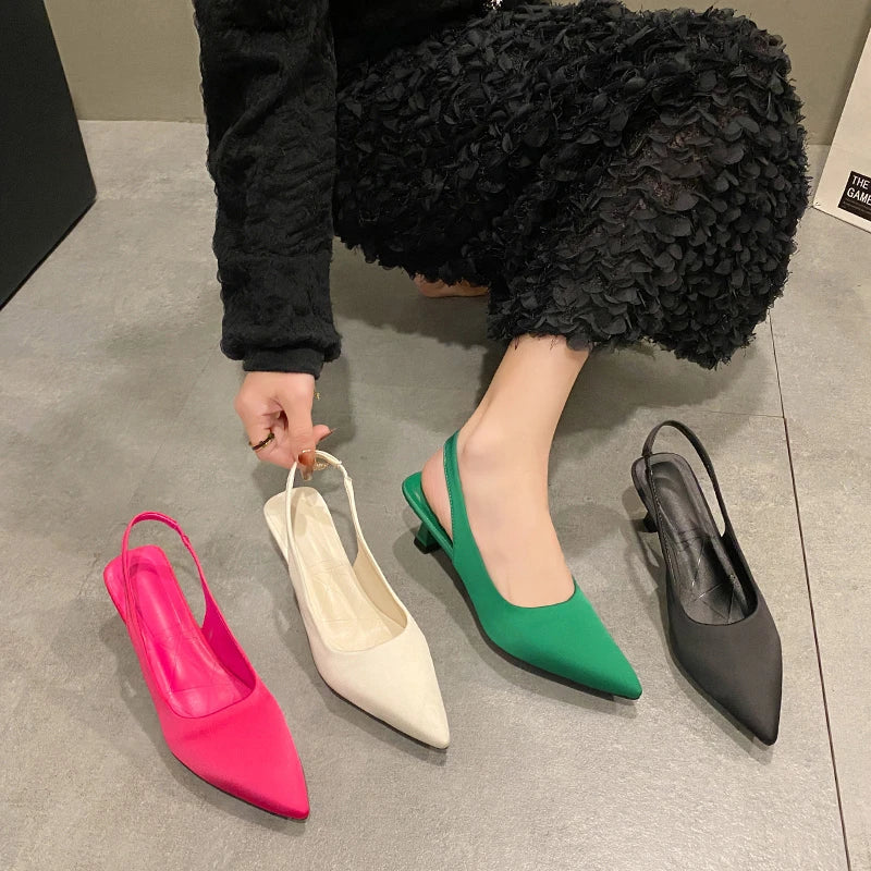 Hot Sale Slip-on Office Career Pointed Toe Cap Sandals Low Heel Pumps