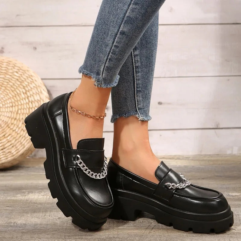 Round Toe Platform Fur British Style Casual Sneaker Oxfords Creepers Loafers