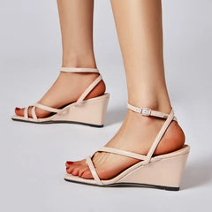 New High Quality Simple Thin Strap Stylish Open Toe Party Sandals Low Heel Pumps