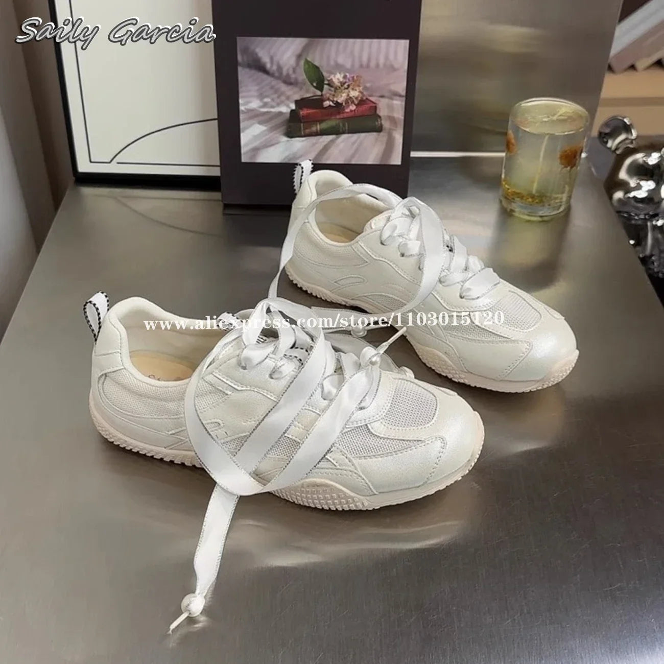 Silver Air Mesh Satin Jogging New Casual Round Platform Training Skateboard