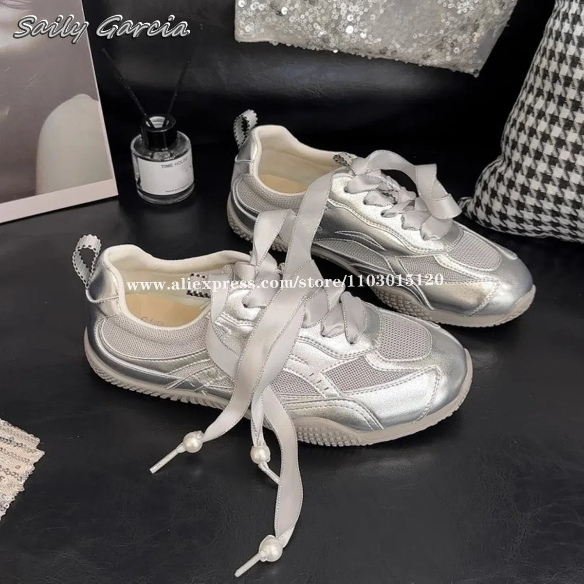 Silver Air Mesh Satin Jogging New Casual Round Platform Training Skateboard