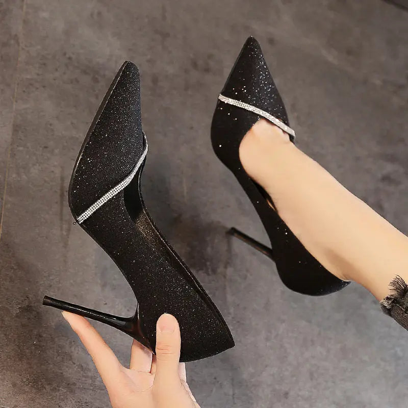 Spring and Autumn Pointy Rhinestone Bridesmaid High Heel