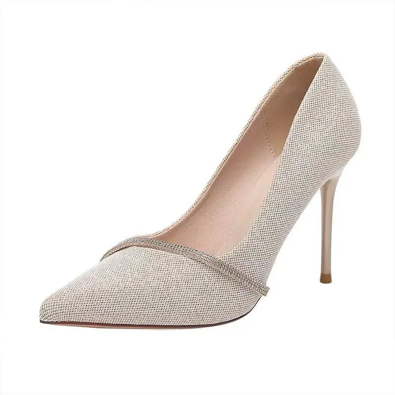 Spring and Autumn Pointy Rhinestone Bridesmaid High Heel