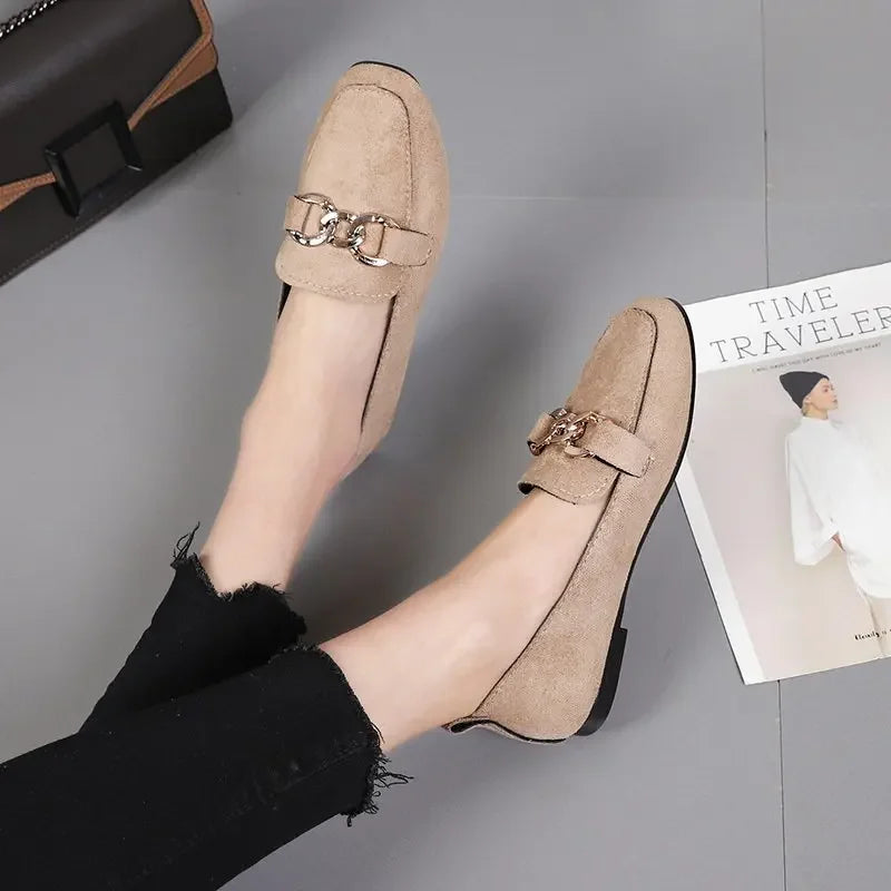 Spring Metal Slip On Big Size Mocassins Flats Loafers