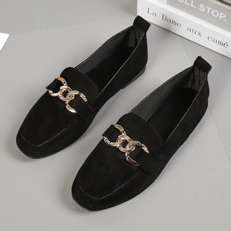 Spring Metal Slip On Big Size Mocassins Flats Loafers