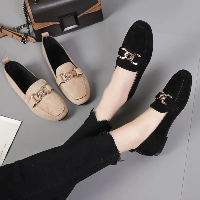 Spring Metal Slip On Big Size Mocassins Flats Loafers
