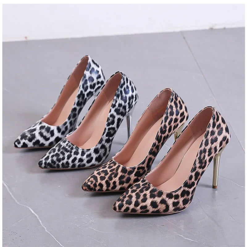 Leopard Print Pointed Toe Trendy Catwalk Single High Heel