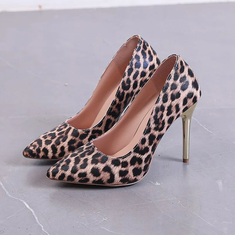 Leopard Print Pointed Toe Trendy Catwalk Single High Heel