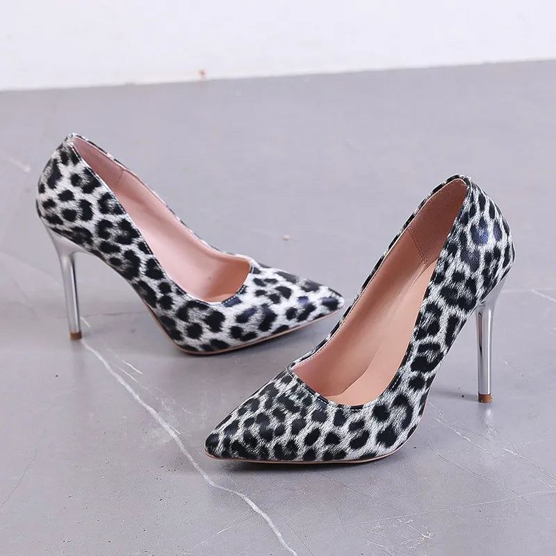 Leopard Print Pointed Toe Trendy Catwalk Single High Heel