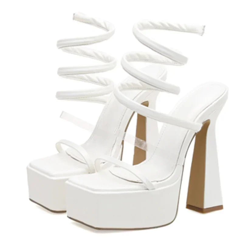 Trendy Women's Platform Open Toe Narrow Band Thick High Heel High Heel