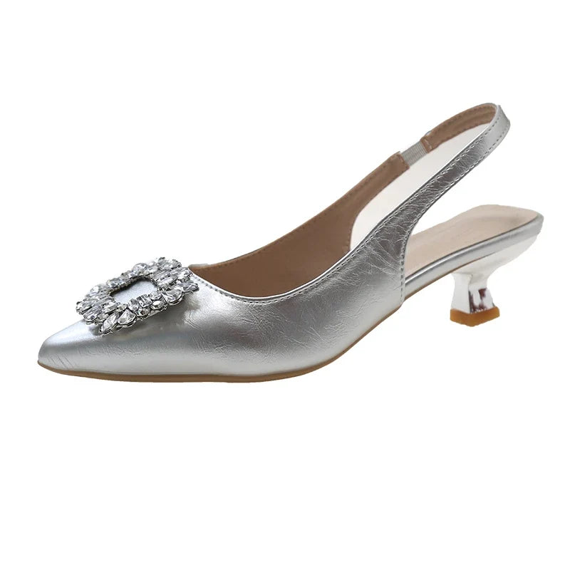 New Women's Pointed Toe Shal Nude Pink Diamond Back Strappy Dress Shoes Low Heel Pumps