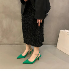 Autumn Solid Color Banquet Pointed Toe Comfortable Casual Slip-on Shoes Low Heel Pumps