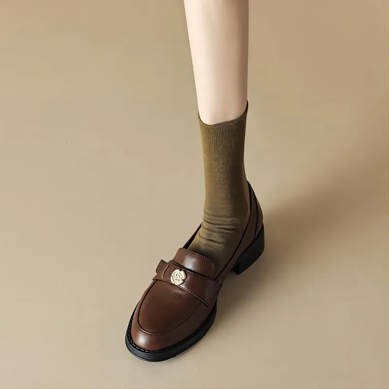 Retro British Style Slip On Leather Thick Heels Trend Platform Loafers