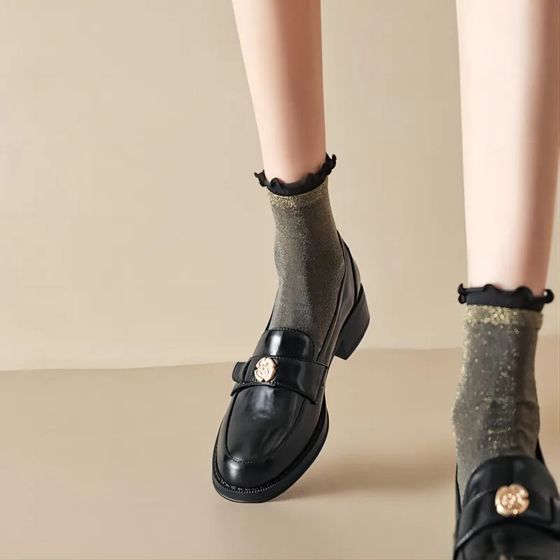 Retro British Style Slip On Leather Thick Heels Trend Platform Loafers