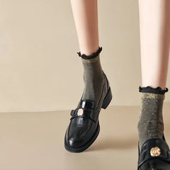 Retro British Style Slip On Leather Thick Heels Trend Platform Loafers