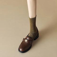 Retro British Style Slip On Leather Thick Heels Trend Platform Loafers