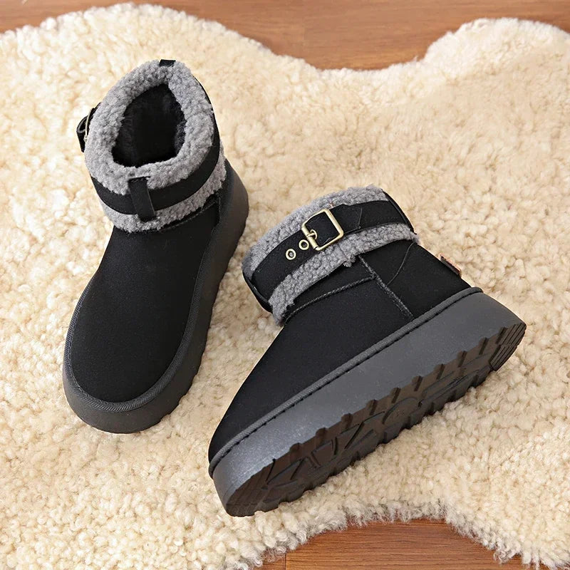Thick Bottom Women's Fleece-lined Boots Cotton Warm Shoes Integrated Leather Outerwear New Style Snow Boots