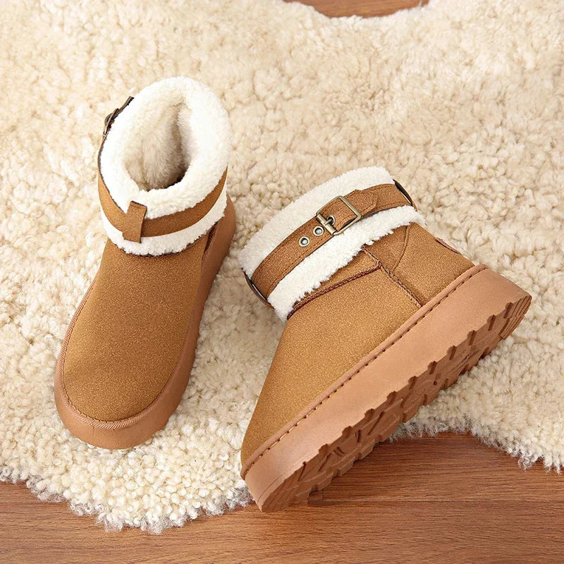 Thick Bottom Women's Fleece-lined Boots Cotton Warm Shoes Integrated Leather Outerwear New Style Snow Boots
