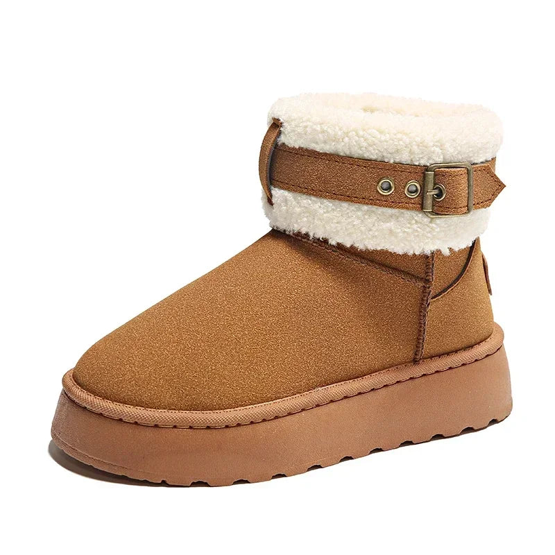 Thick Bottom Women's Fleece-lined Boots Cotton Warm Shoes Integrated Leather Outerwear New Style Snow Boots